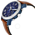Fossil Grant FS5151 44mm Men’s Chronograph Watch – Blue Dial & Brown Genuine Leather Strap
