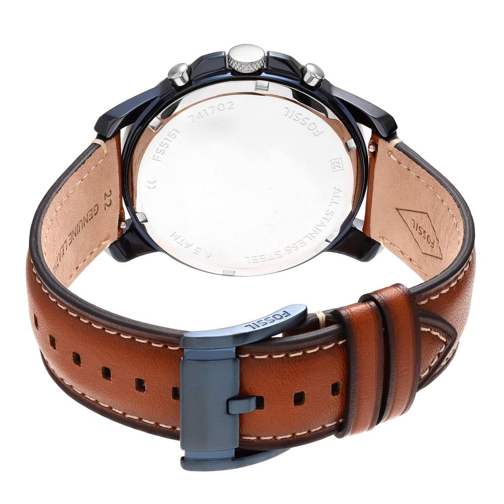 Fossil Grant FS5151 44mm Men’s Chronograph Watch – Blue Dial & Brown Genuine Leather Strap