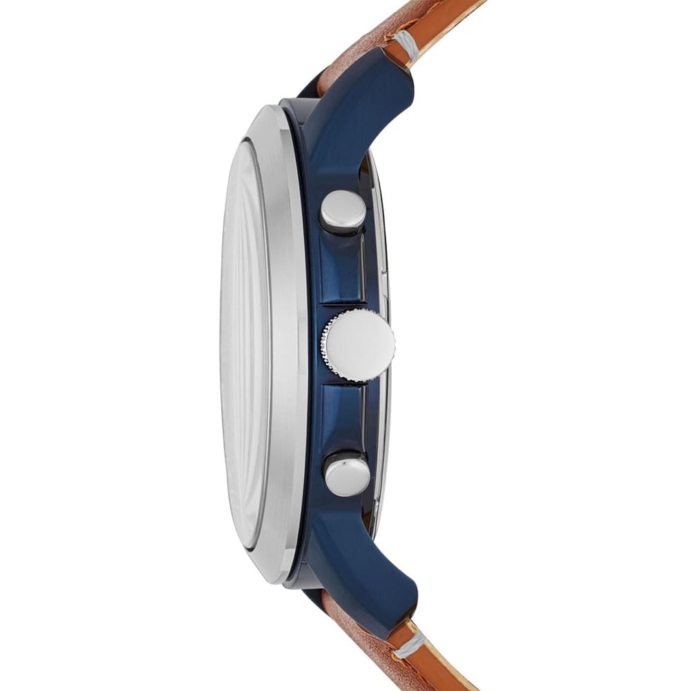 Fossil Grant FS5151 44mm Men’s Chronograph Watch – Blue Dial & Brown Genuine Leather Strap