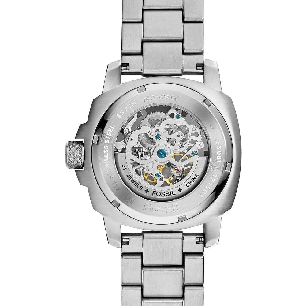 Fossil Modern Machine ME3081 50mm Men’s Automatic Watch – Silver Skeleton Dial & Silver-tone Stainless Steel Bracelet