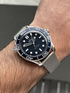 Omega Seamaster 43mm Master Quality Watch – Blue Dial, Blue Bezel & Stainless Steel Mesh Bracelet