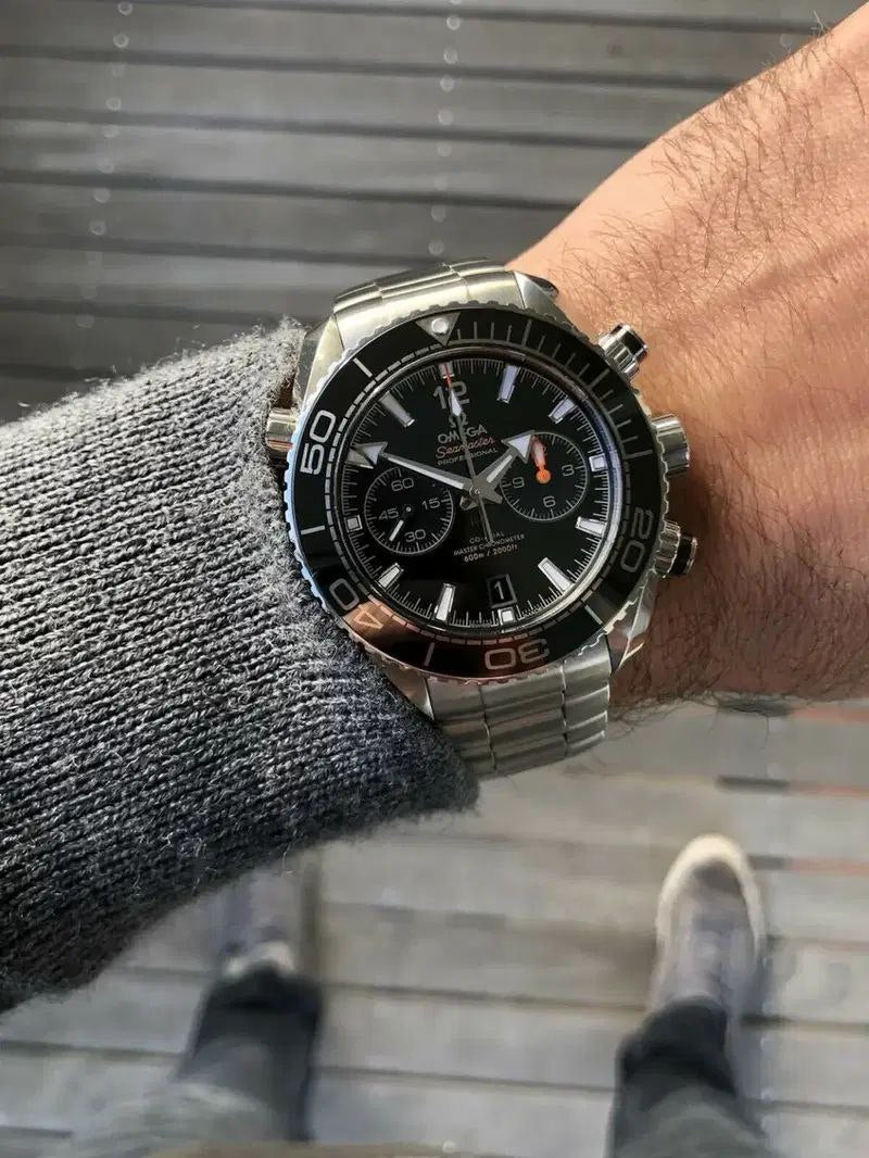 Omega Seamaster 45mm Master Quality Chronograph – Black Dial, Black Bezel & Stainless Steel Bracelet