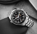 Omega Seamaster 45mm Master Quality Chronograph – Black Dial, Black Bezel & Stainless Steel Bracelet