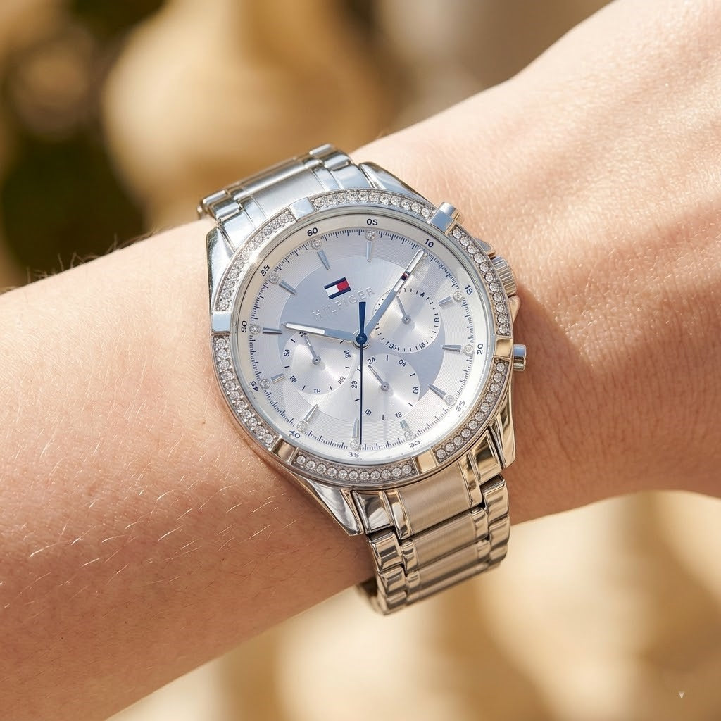 Tommy Hilfiger Kenzie 1782557 38mm Women's Multi-Function Watch – Silver Sunray & Silver Stainless Steel Bracelet
