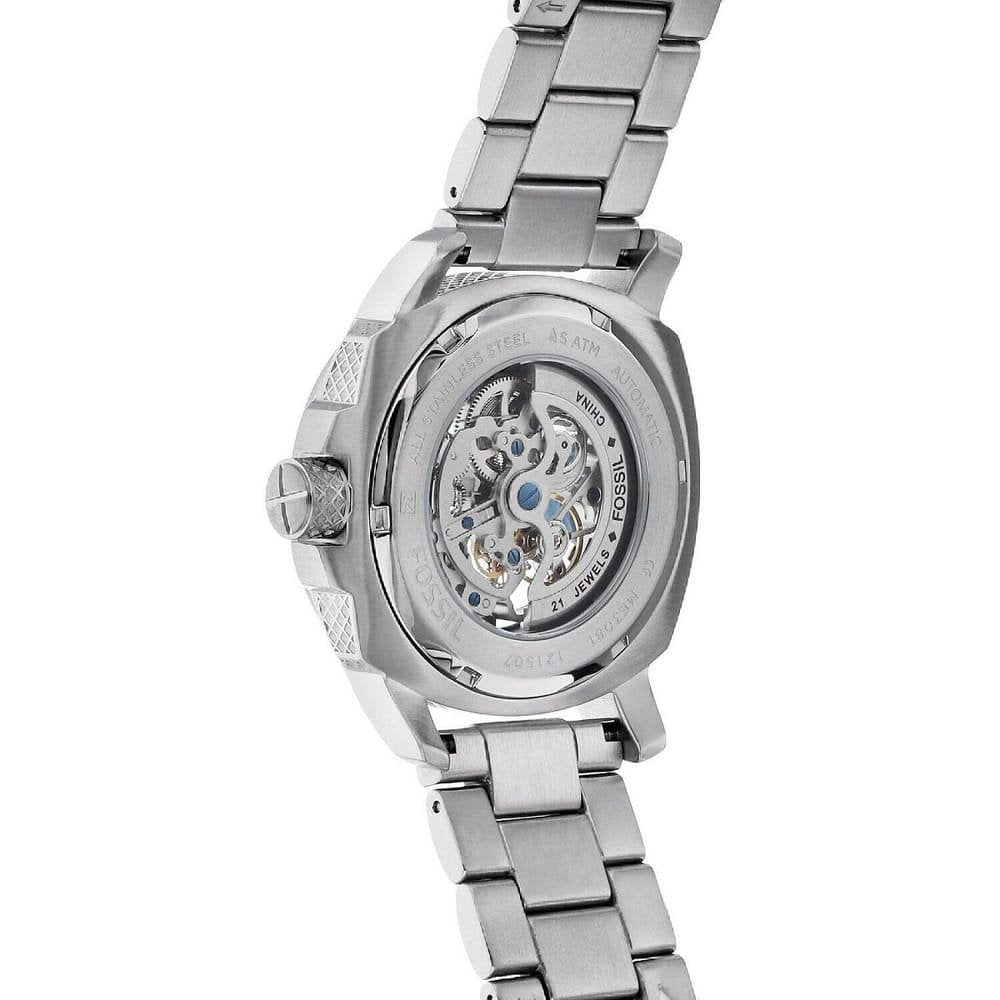 Fossil Modern Machine ME3081 50mm Men’s Automatic Watch – Silver Skeleton Dial & Silver-tone Stainless Steel Bracelet
