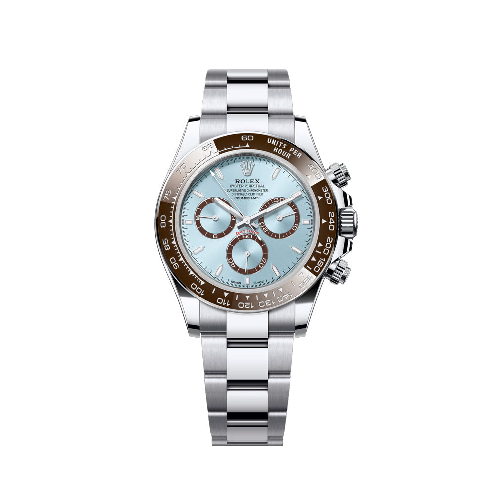 Rolex Cosmograph Daytona Master Quality Watch – Ice Blue Dial, Brown Ceramic Bezel & Stainless Steel Oyster Bracelet
