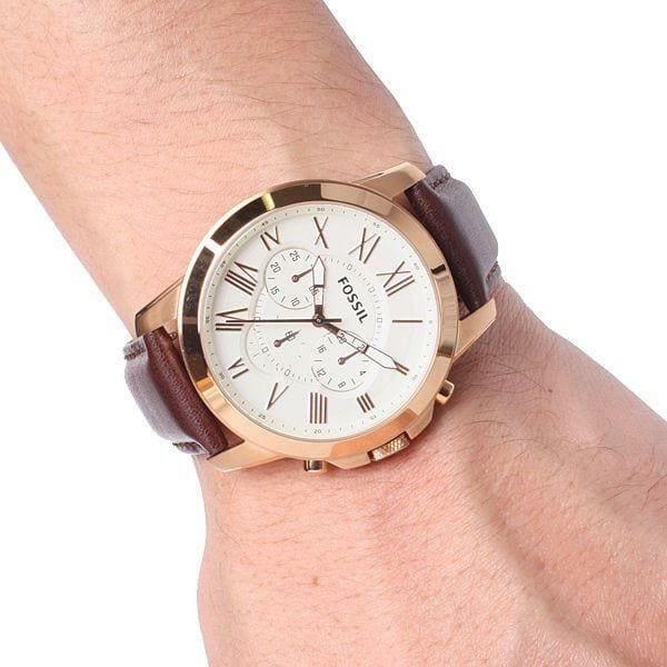 Fossil Grant FS4991 44mm Men’s Chronograph Watch – White Dial & Brown Genuine Leather Strap