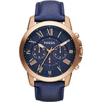 Fossil Grant FS4835 44mm Men’s Chronograph Watch – Blue Dial & Blue Genuine Leather Strap