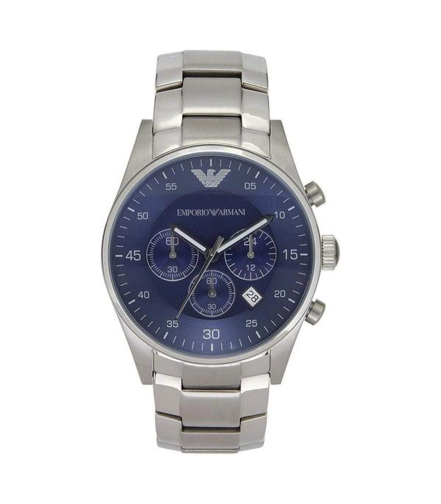 Emporio Armani Retro AR5860 43mm Men's Chronograph Watch – Royal Blue Sunray & Royal Blue Stainless Steel Bracelet