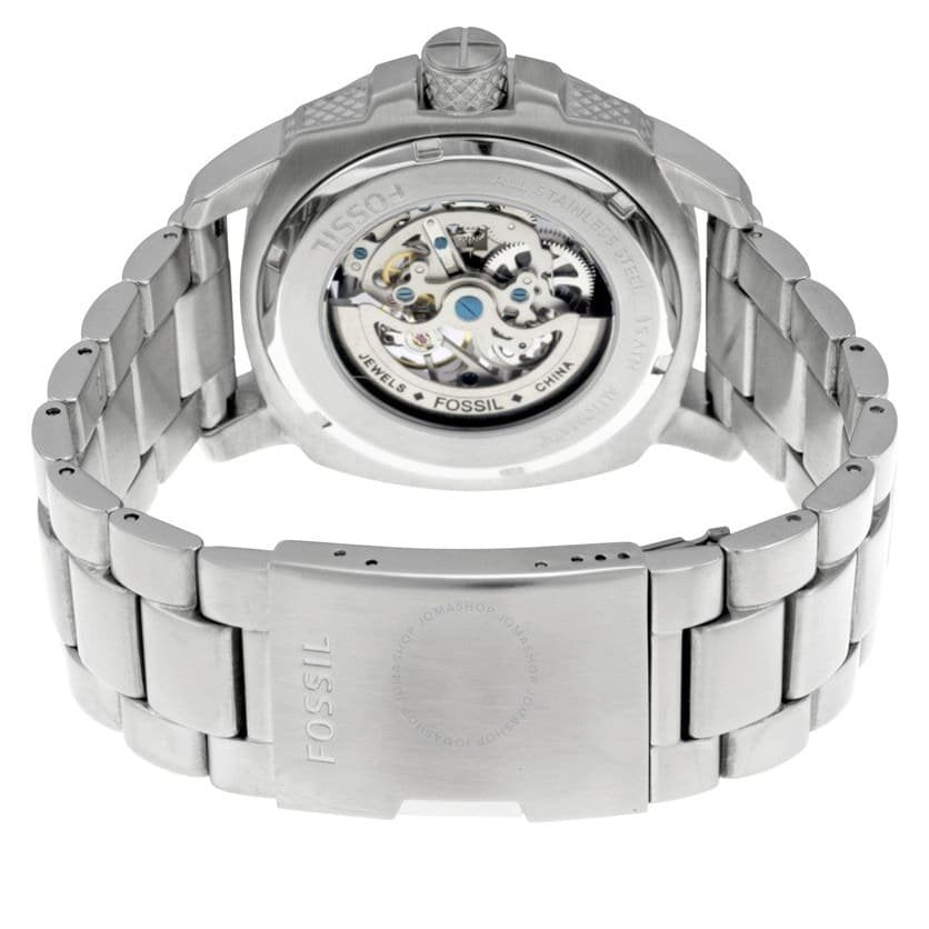 Fossil Modern Machine ME3081 50mm Men’s Automatic Watch – Silver Skeleton Dial & Silver-tone Stainless Steel Bracelet