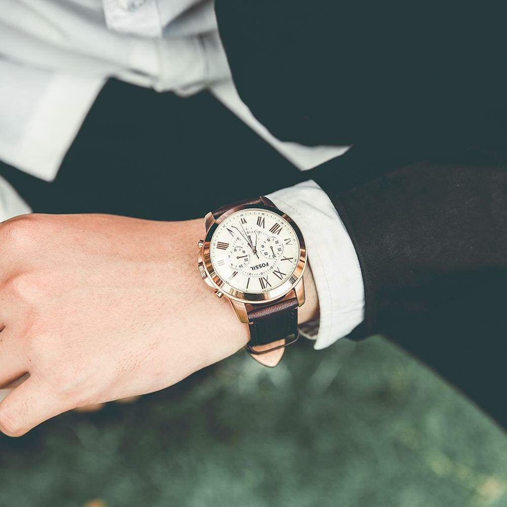 Fossil Grant FS4991 44mm Men’s Chronograph Watch – White Dial & Brown Genuine Leather Strap
