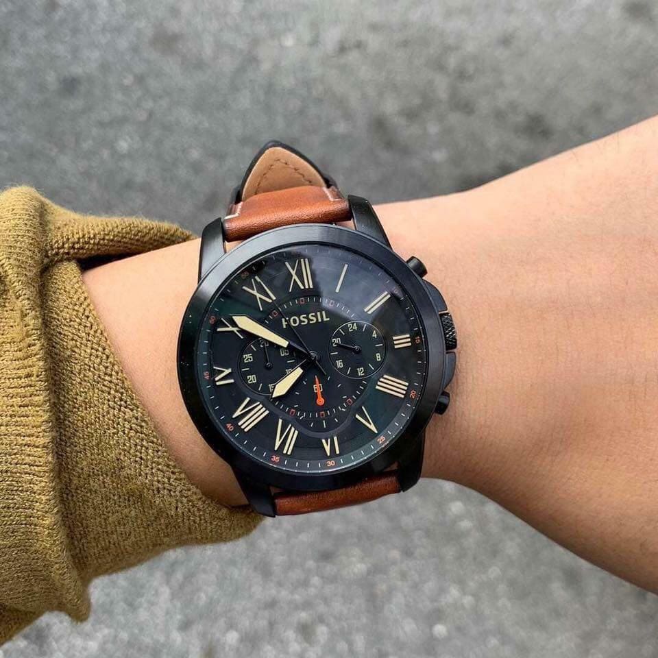 Fossil Grant FS5241 44mm Men’s Chronograph Watch – Black Dial & Brown Genuine Leather Strap