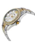 Fossil Riley ES3204 38mm Women’s Watch – Silver Sunray Dial, Two-Tone Bracelet & Crystal-Set Gold-Tone Bezel