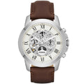 Fossil Grant ME3027 44mm Men’s Automatic Watch – White Skeleton Dial & Brown Genuine Leather Strap