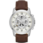 Fossil Grant ME3027 44mm Men’s Automatic Watch – White Skeleton Dial & Brown Genuine Leather Strap