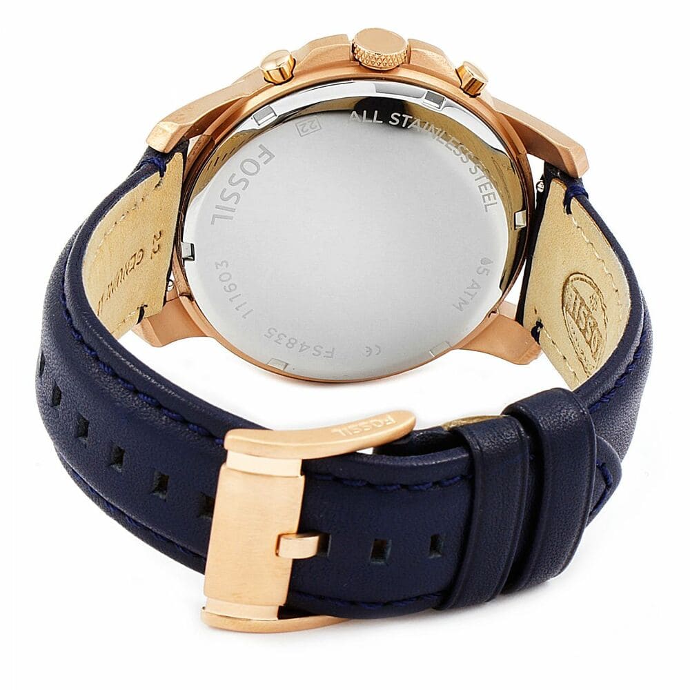 Fossil Grant FS4835 44mm Men’s Chronograph Watch – Blue Dial & Blue Genuine Leather Strap