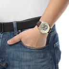 Fossil Grant ME3027 44mm Men’s Automatic Watch – White Skeleton Dial & Brown Genuine Leather Strap