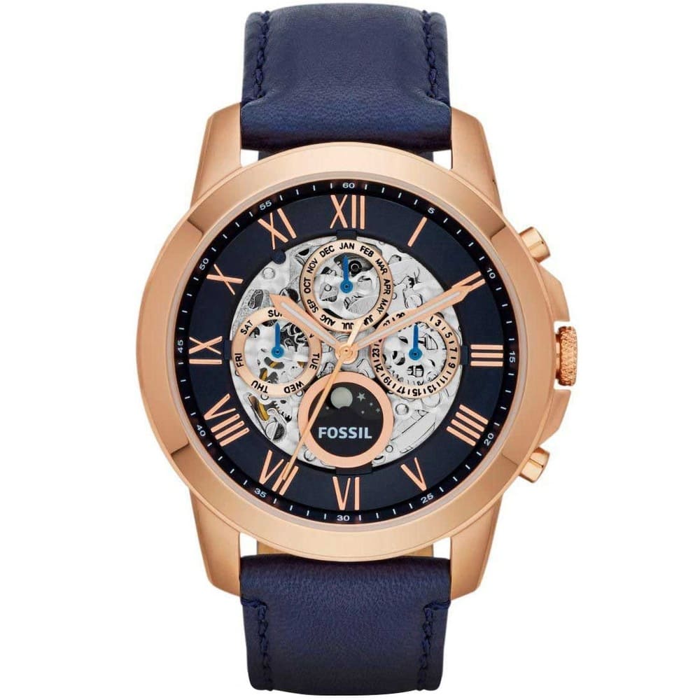 Fossil ME3029 44mm Men’s Automatic Watch – Blue Skeleton Dial & Blue Genuine Leather Strap