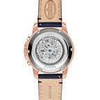 Fossil ME3029 44mm Men’s Automatic Watch – Blue Skeleton Dial & Blue Genuine Leather Strap