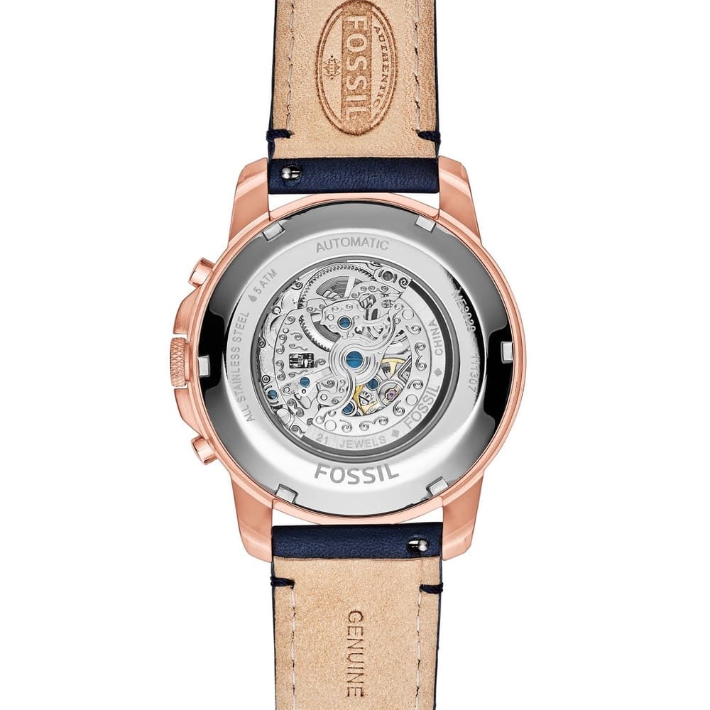 Fossil ME3029 44mm Men’s Automatic Watch – Blue Skeleton Dial & Blue Genuine Leather Strap