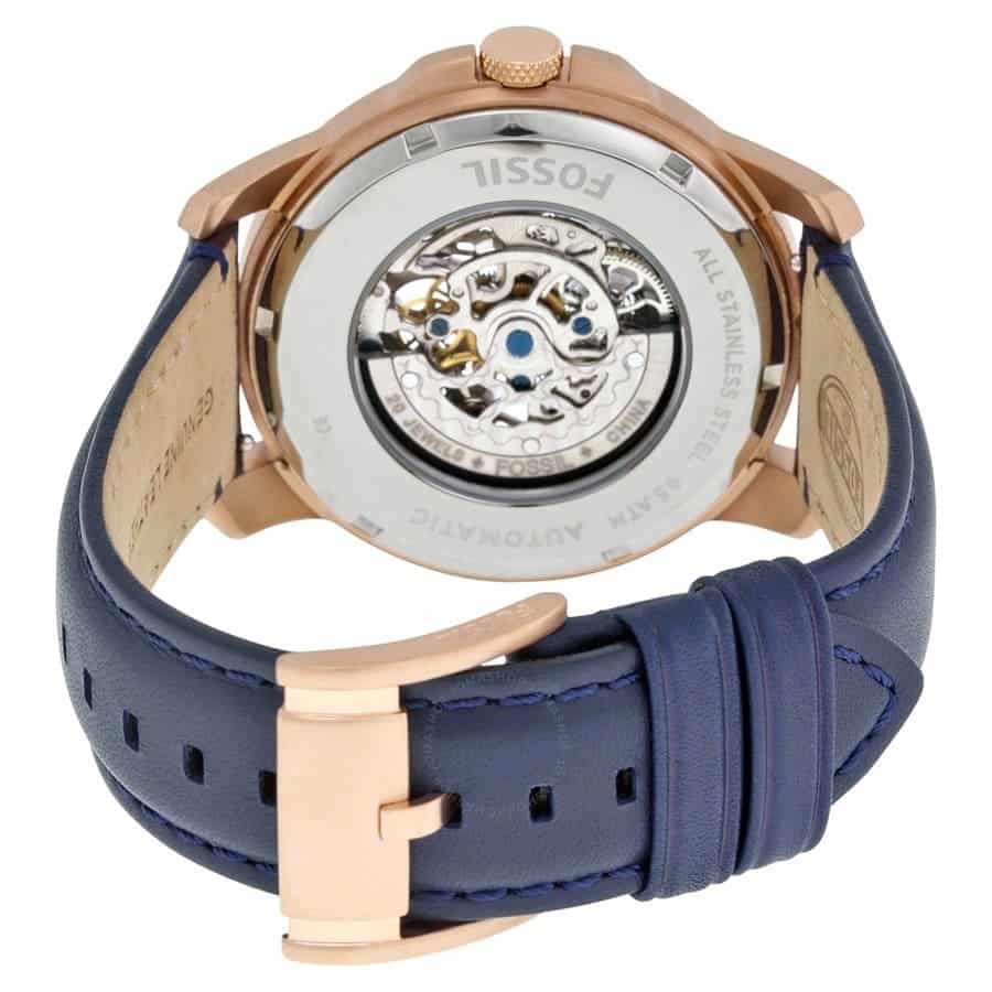 Fossil ME3029 44mm Men’s Automatic Watch – Blue Skeleton Dial & Blue Genuine Leather Strap