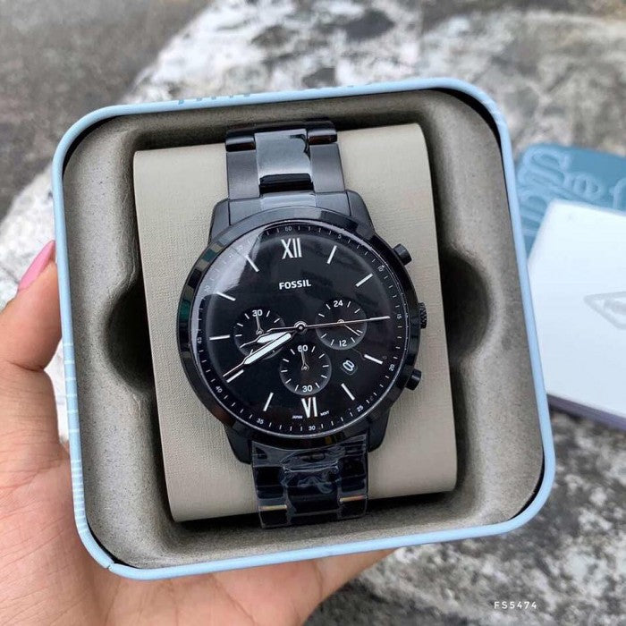 Fossil FS5474 44mm Men’s Quartz Watch – Black Dial & Black Strap