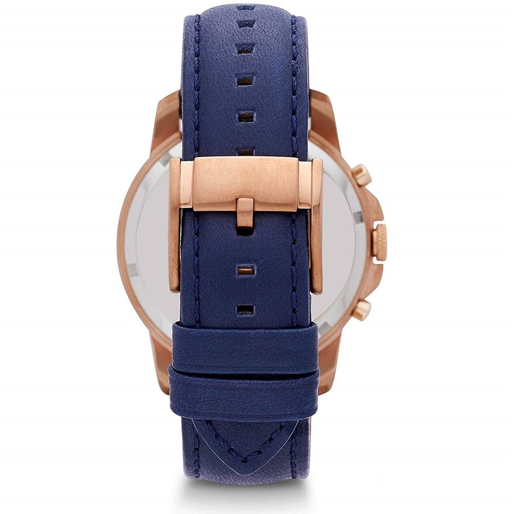 Fossil Grant FS4835 44mm Men’s Chronograph Watch – Blue Dial & Blue Genuine Leather Strap