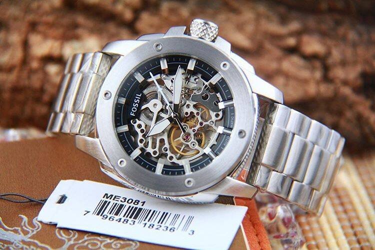 Fossil Modern Machine ME3081 50mm Men’s Automatic Watch – Silver Skeleton Dial & Silver-tone Stainless Steel Bracelet
