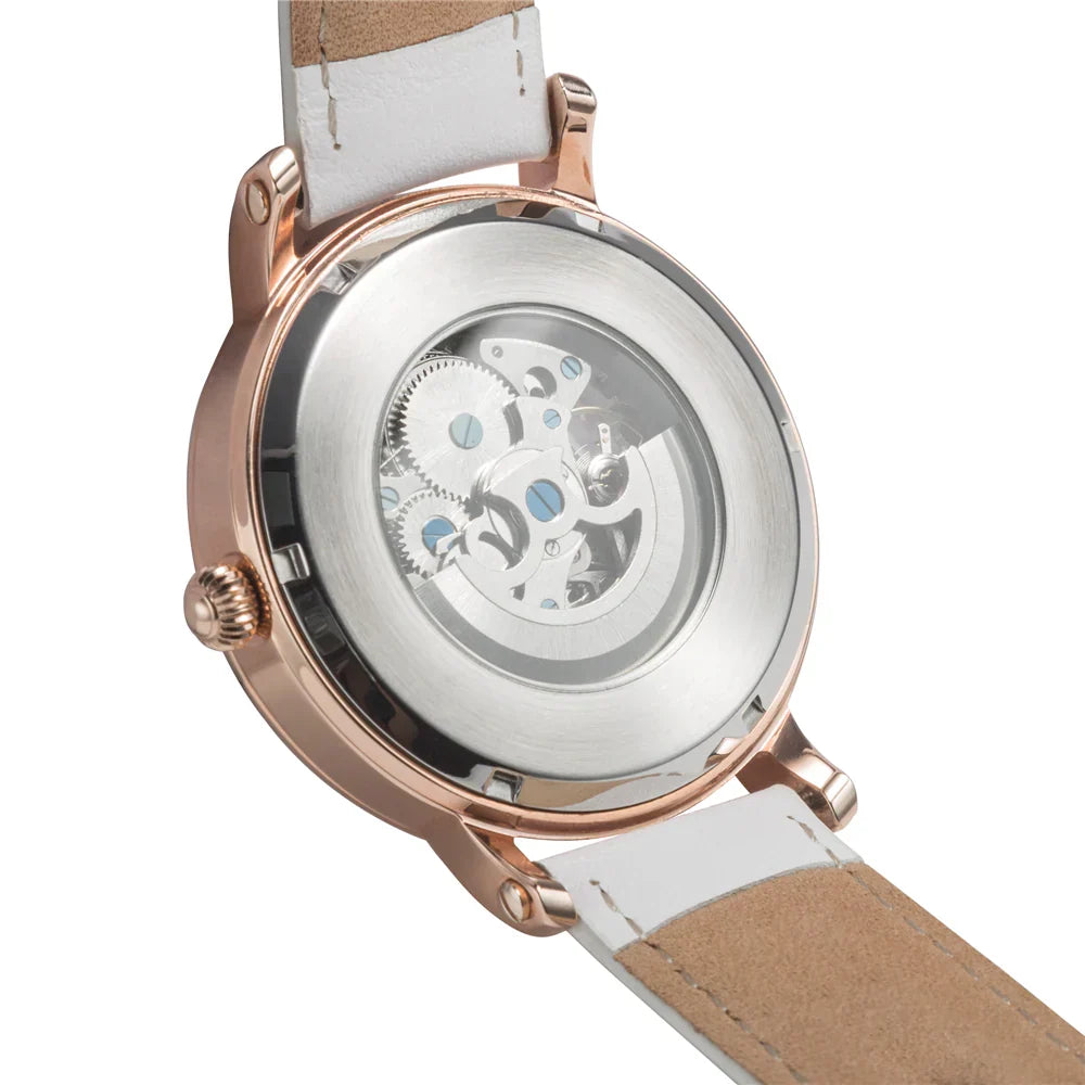 Fossil Original Boyfriend ME3109 38mm Automatic Women’s Watch – Skeleton Dial, Silver-Tone Case & Tan Leather Strap