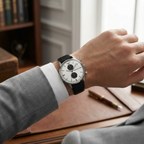 Emporio Armani Classic AR0385 43mm Men's Chronograph Watch – White & Black Genuine Leather Strap