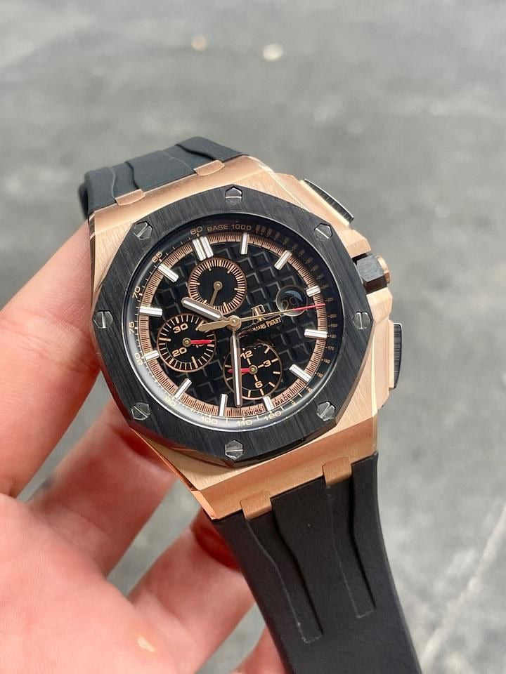 Audemars Piguet Royal Oak 43mm Men's Quartz Watch – Black with Black Silicone Strap