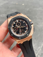 Audemars Piguet Royal Oak 43mm Men's Quartz Watch – Black with Black Silicone Strap