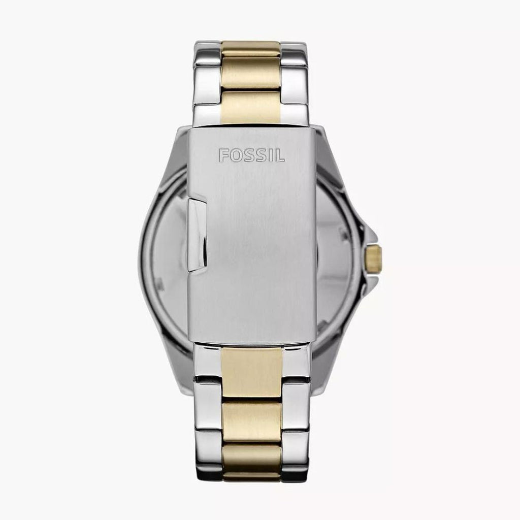 Fossil Riley ES3204 38mm Women’s Watch – Silver Sunray Dial, Two-Tone Bracelet & Crystal-Set Gold-Tone Bezel