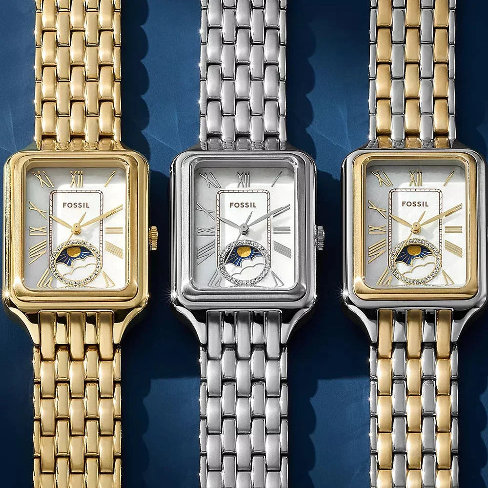 Fossil Raquel ES5399 Women’s Watch – Mother-of-Pearl Dial, Two-Tone Bracelet & Sun & Moon Display