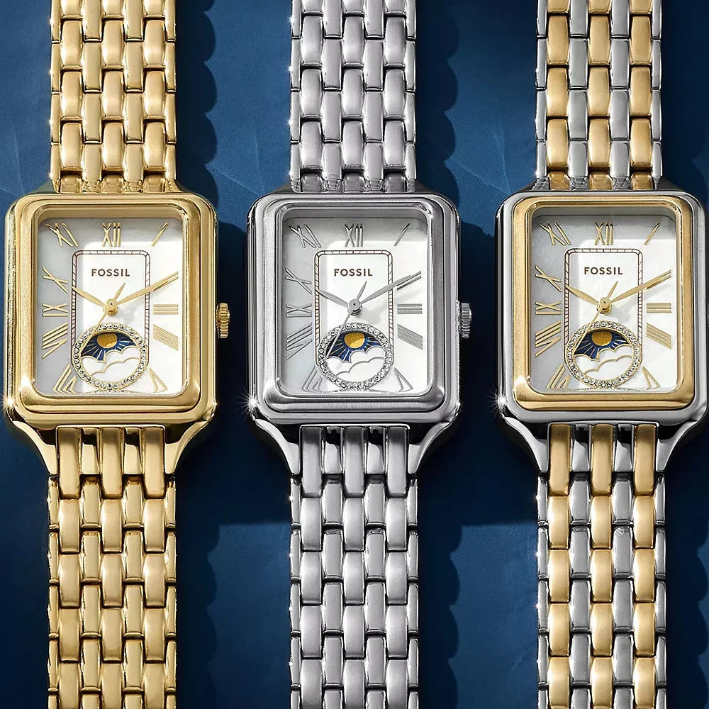 Fossil Raquel ES5398 Women’s Watch – Mother-of-Pearl Dial, Gold-Tone Bracelet & Sun & Moon Display