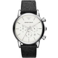 Emporio Armani Luigi AR1810 41mm Men's Chronograph Watch – White Textured & Black Genuine Leather Strap