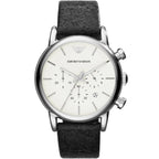 Emporio Armani Luigi AR1810 41mm Men's Chronograph Watch – White Textured & Black Genuine Leather Strap