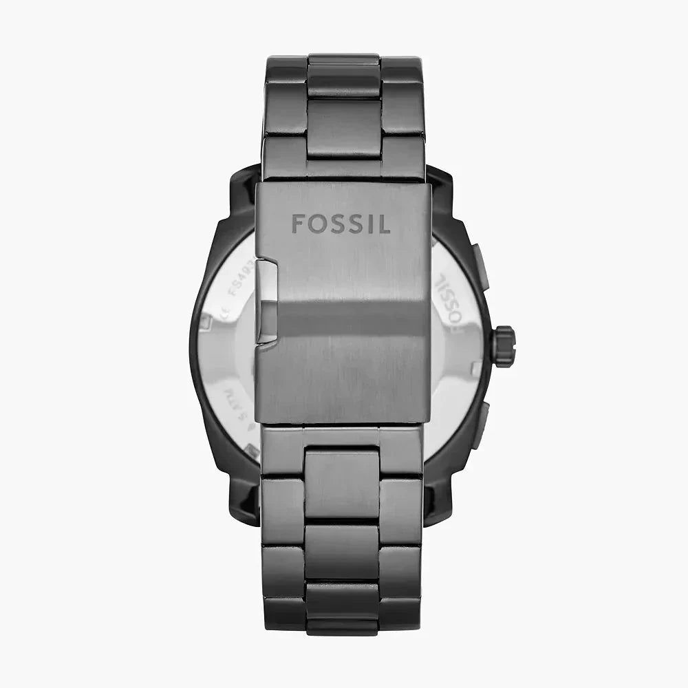 Fossil Machine FS4931 45mm Men’s Chronograph Watch – Black Dial with Blue Accents & Smoke-tone Stainless Steel Bracelet