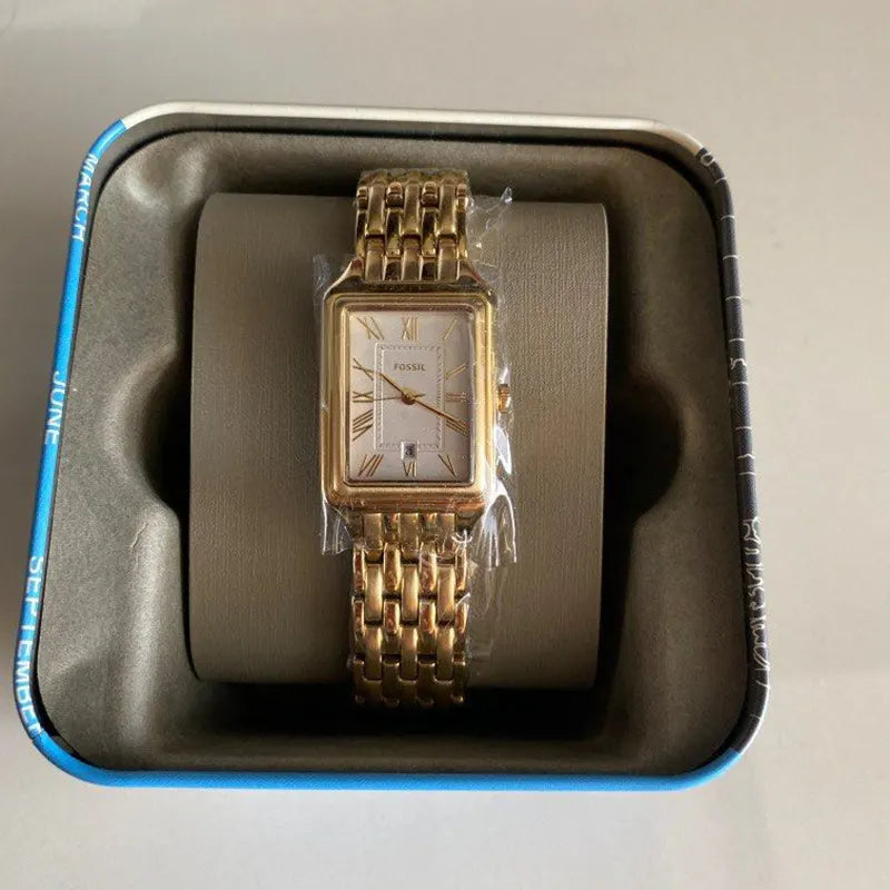 Fossil Raquel ES5220 Women’s Watch – White Dial, Gold-Tone Stainless Steel Bracelet & Day-Date Display