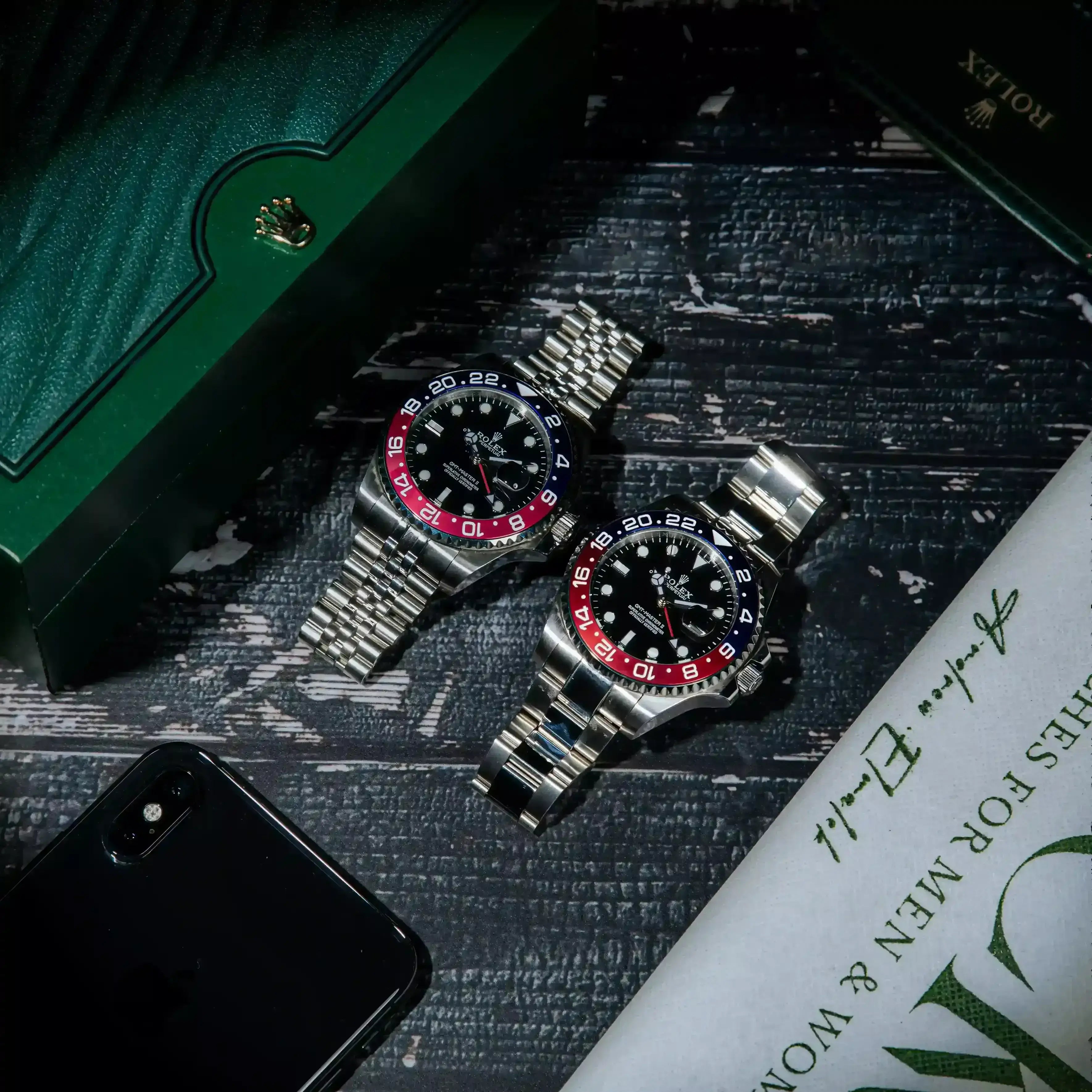 Rolex GMT-Master II “Pepsi” Master Quality Watch – Black Dial, Red-Blue Ceramic Bezel & Jubilee Bracelet
