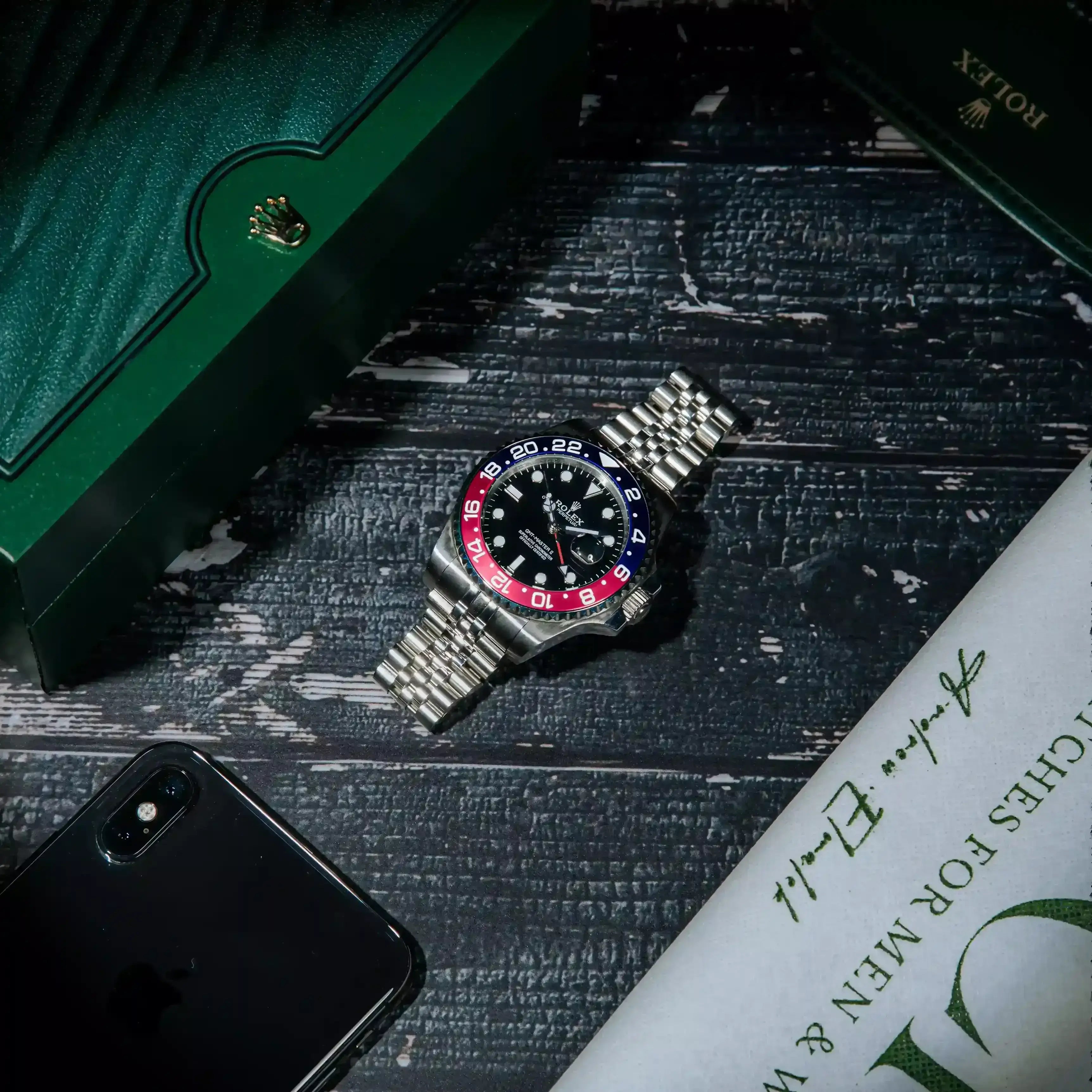 Rolex GMT-Master II “Pepsi” Master Quality Watch – Black Dial, Red-Blue Ceramic Bezel & Jubilee Bracelet