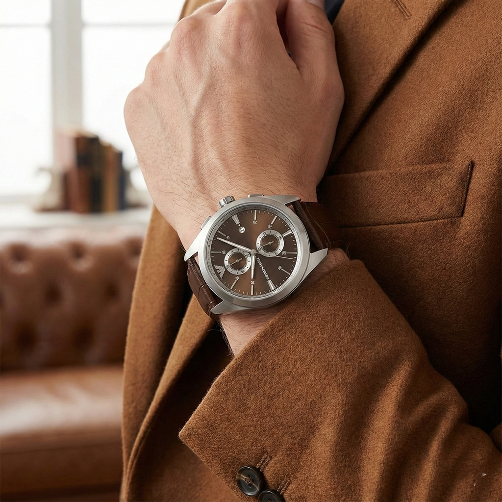 Emporio Armani Claudio AR11482 Men's Chronograph Watch – Brown Sunray & Brown Genuine Leather Strap
