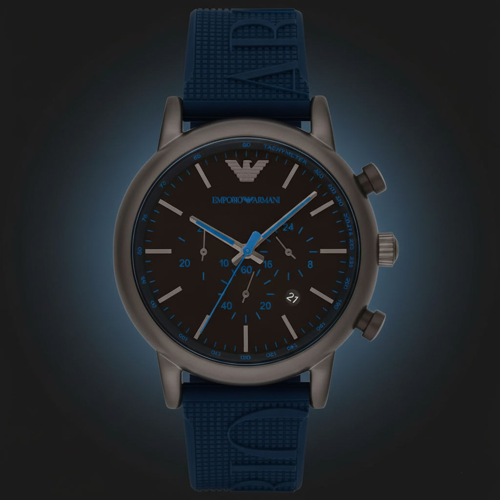 Emporio Armani Luigi AR11023 43mm Men's Chronograph Watch – Black & Blue Silicone Strap