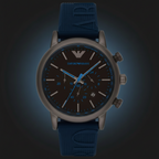 Emporio Armani Luigi AR11023 43mm Men's Chronograph Watch – Black & Blue Silicone Strap