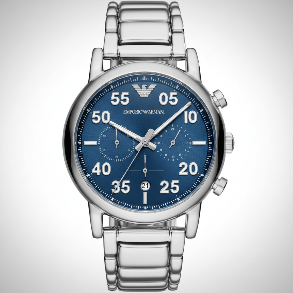 Emporio Armani Luigi AR11132 43mm Men's Chronograph Watch – Blue & Blue Stainless Steel Bracelet