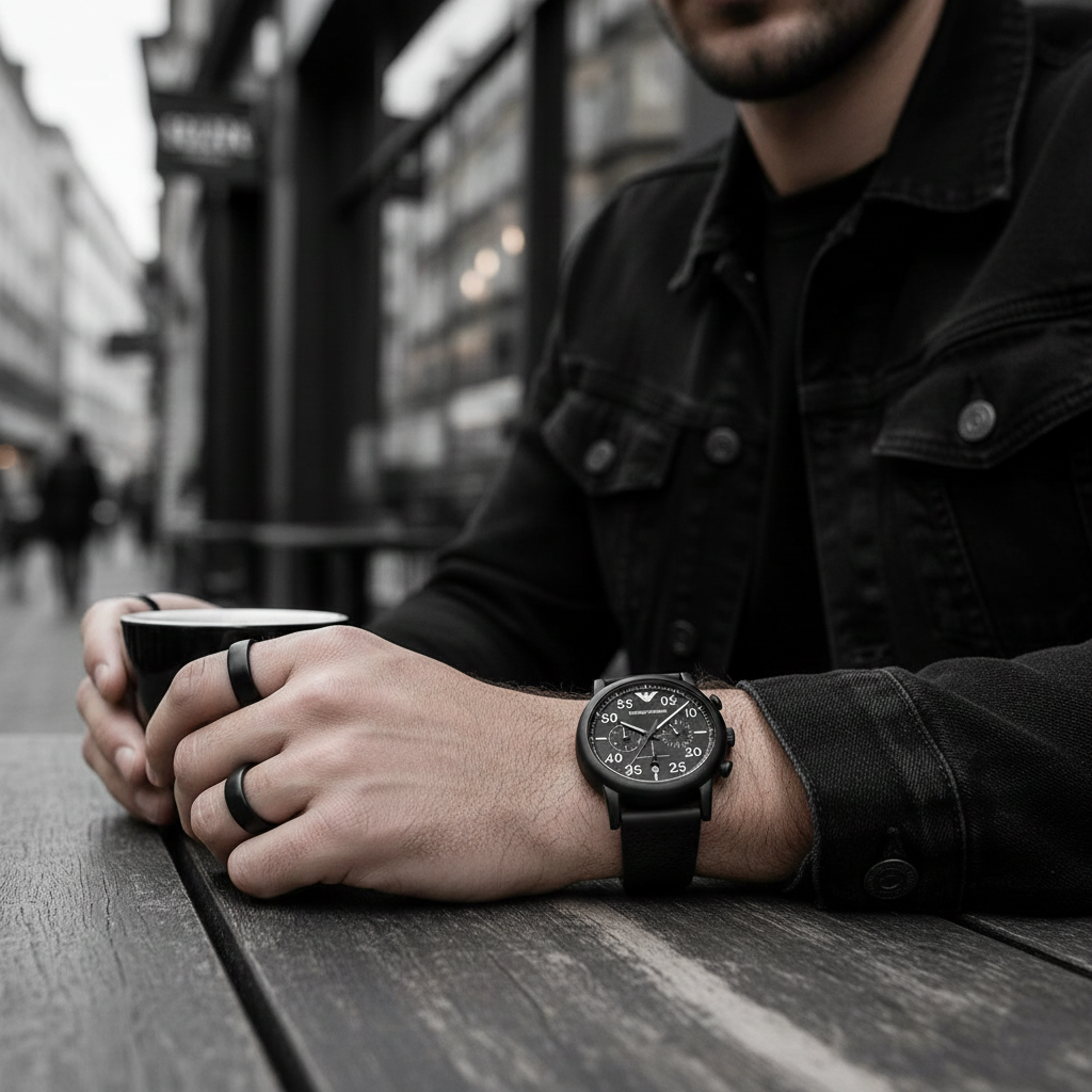 Emporio Armani Luigi Slim AR11133 43mm Men's Chronograph Watch – Black & Black Silicone Strap