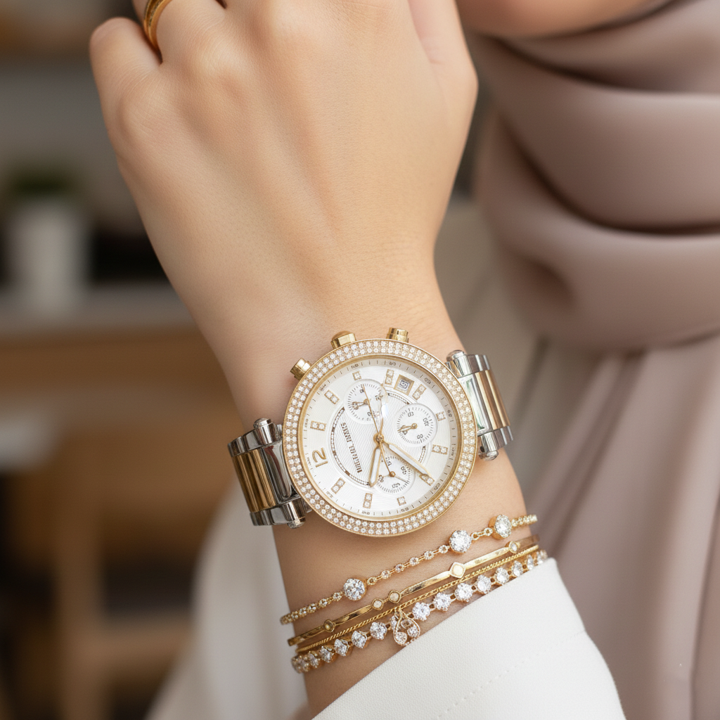 Michael Kors Parker MK5626 39mm Women's Chronograph Watch – White with Two-Tone Stainless Steel Bracelet