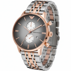 Emporio Armani Gianni AR1721 43mm Men's Chronograph Watch – Grey Sunray & Rose Gold Stainless Steel Bracelet