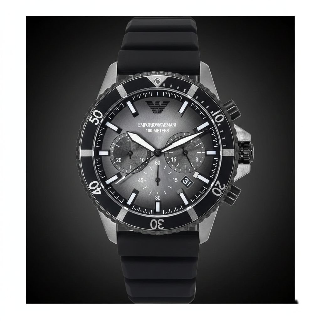 Emporio Armani Diver AR11515 43mm Men's Chronograph Watch – Black & Black Silicone Strap