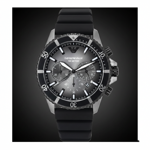 Emporio Armani Diver AR11515 43mm Men's Chronograph Watch – Black & Black Silicone Strap